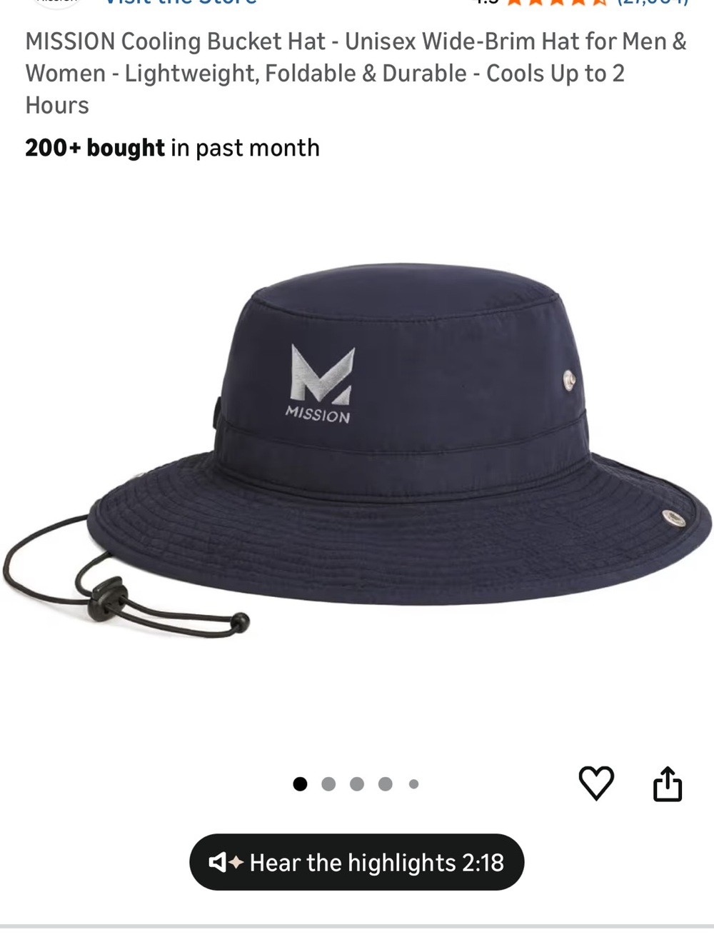MISSION Men's Navy Cooling Bucket Hat - Wide Brim Sun Protection